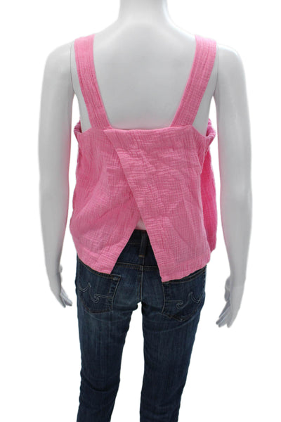 Sundry Women Basic Cotton Square Neck Sleeveless Tank Solid Pink Size M