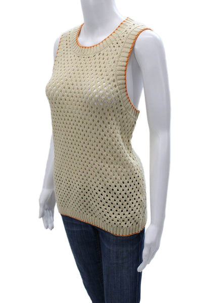 Sundry Women Sweater Vest Beige Cotton Crewneck Geometric Sleeveless Size M