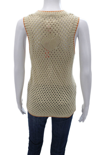 Sundry Women Sweater Vest Beige Cotton Crewneck Geometric Sleeveless Size M