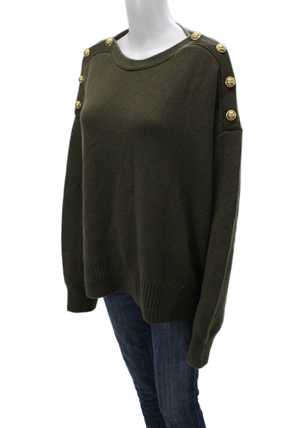 Laurence Bras Women Lambswool Pullover Green Round Neck Long Sleeve Size S
