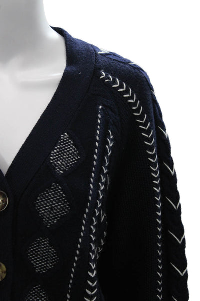 La Ligne Womens Merino Wool Argyle V Neck Cardigan Blue Size XS