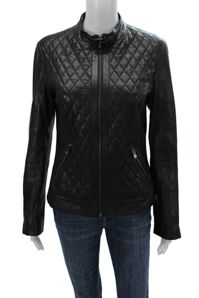 Bod & Christensen Womens Black Leather Motorcycle Jacket Zip Size S
