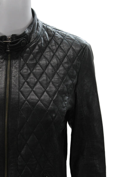 Bod & Christensen Womens Black Leather Motorcycle Jacket Zip Size S