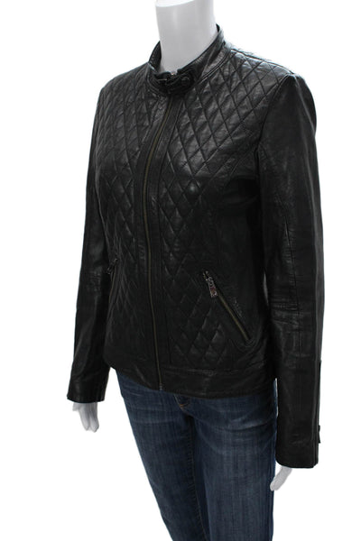 Bod & Christensen Womens Black Leather Motorcycle Jacket Zip Size S