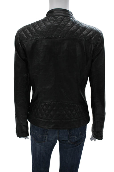 Bod & Christensen Womens Black Leather Motorcycle Jacket Zip Size S