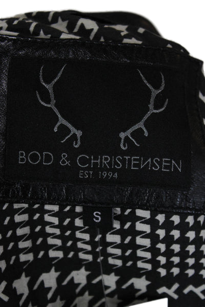 Bod & Christensen Womens Black Leather Motorcycle Jacket Zip Size S