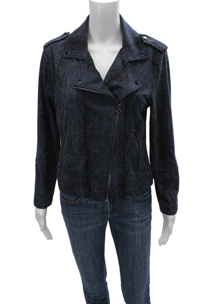 Lysse Womens Biker Jacket Blue Animal Print Zip Size M