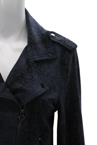 Lysse Womens Biker Jacket Blue Animal Print Zip Size M