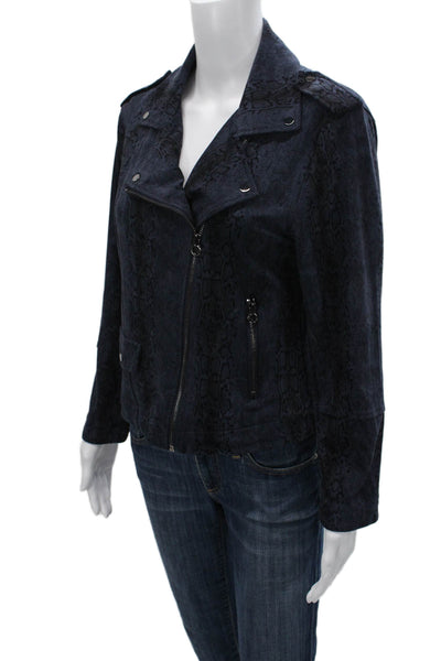 Lysse Womens Biker Jacket Blue Animal Print Zip Size M