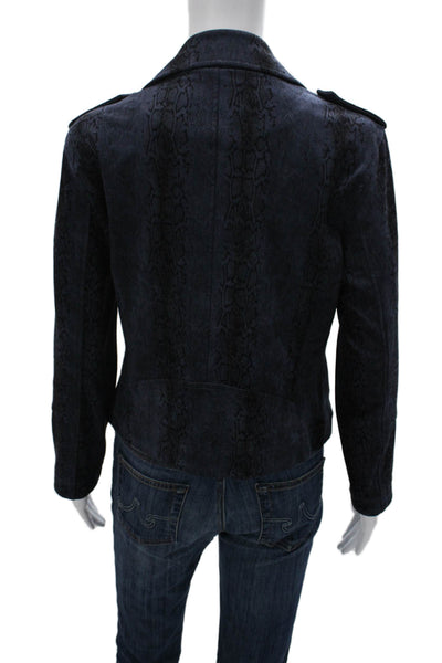 Lysse Womens Biker Jacket Blue Animal Print Zip Size M