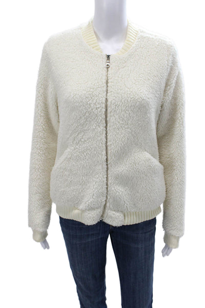 Michael Lauren Women Bomber Jacket Ivory Zip Long Sleeve Size S