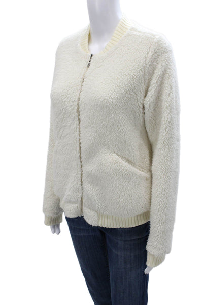 Michael Lauren Women Bomber Jacket Ivory Zip Long Sleeve Size S