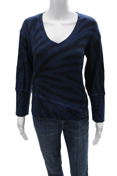 Red Haute Womens Blue Striped V-Neck Long Sleeve Basic T-Shirt Cotton Size S
