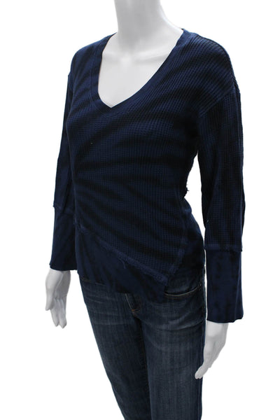 Red Haute Womens Blue Striped V-Neck Long Sleeve Basic T-Shirt Cotton Size S