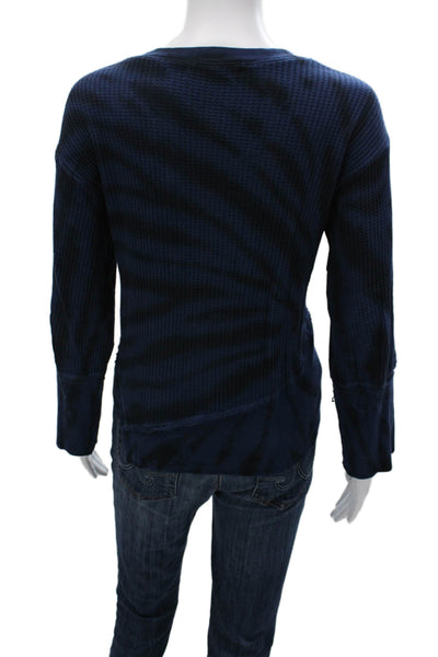 Red Haute Womens Blue Striped V-Neck Long Sleeve Basic T-Shirt Cotton Size S