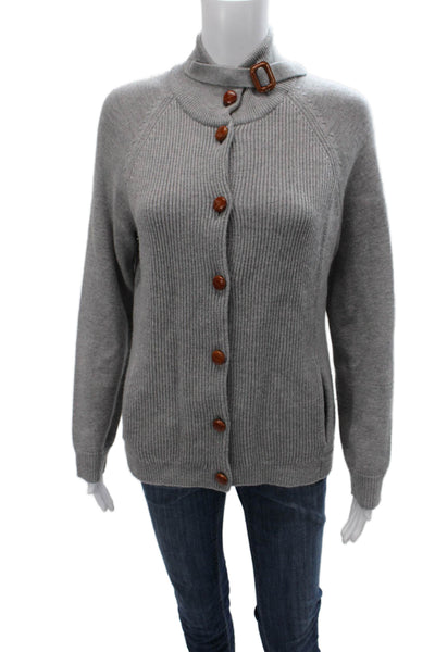J. Mclaughlin Womens Merino Wool Gray High Neck Long Sleeve Cardigan Size M