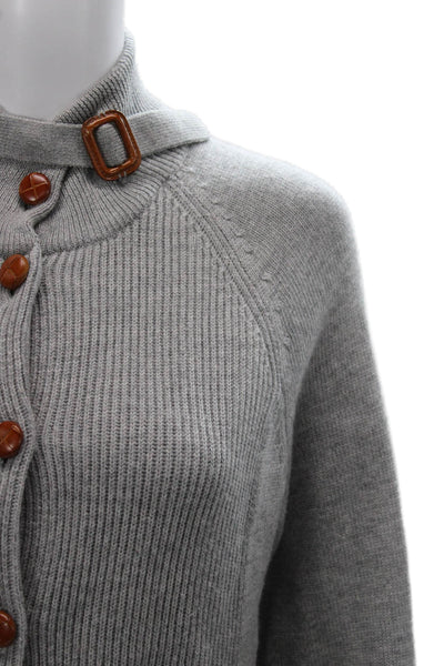 J. Mclaughlin Womens Merino Wool Gray High Neck Long Sleeve Cardigan Size M