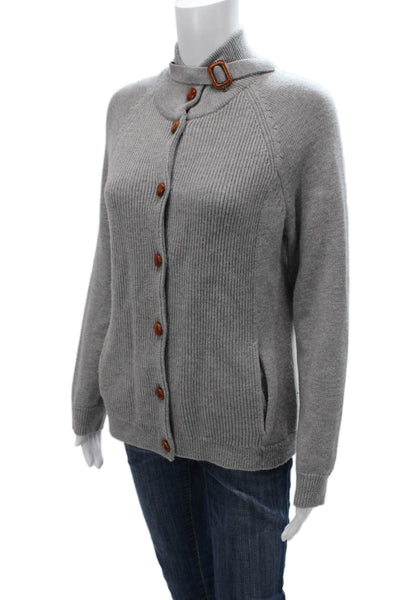 J. Mclaughlin Womens Merino Wool Gray High Neck Long Sleeve Cardigan Size M