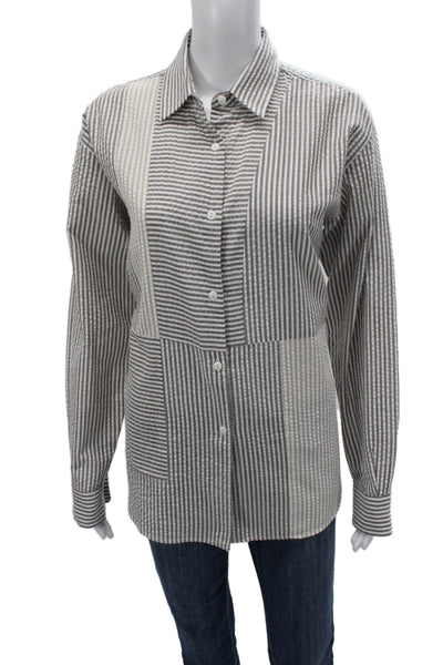 Kimberly Taylor Women Striped Collared Button-Up Brown Long Sleeve Size S
