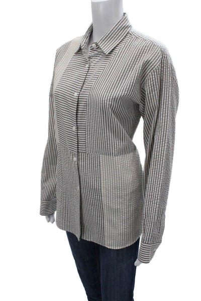 Kimberly Taylor Women Striped Collared Button-Up Brown Long Sleeve Size S