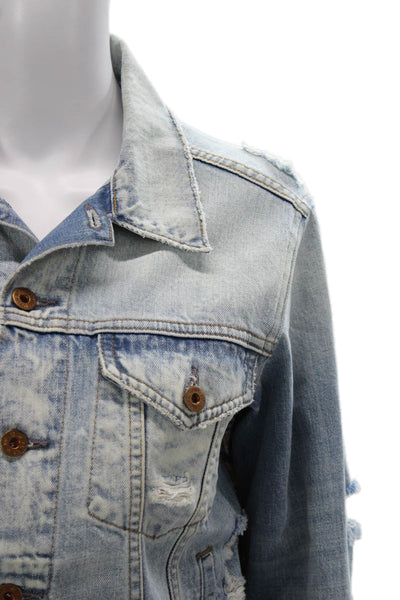 NSF Women Blue Plaid Cotton Basic Jacket Button Long Sleeve Size S