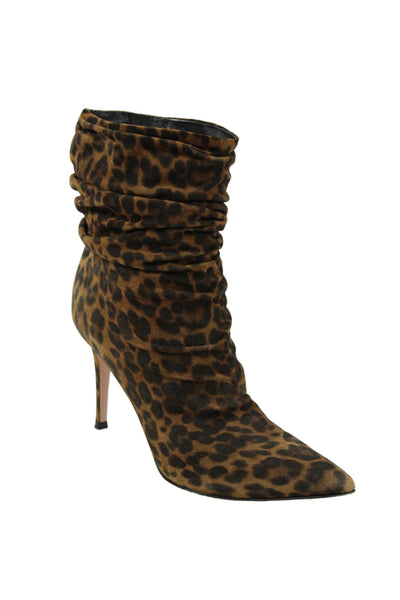 Gianvito Rossi Womens Animal Print Ruched Ankle Boots Brown Black Size 39 9