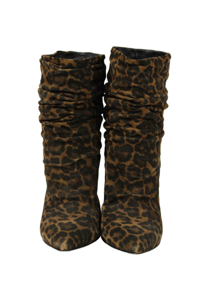 Gianvito Rossi Womens Animal Print Ruched Ankle Boots Brown Black Size 39 9
