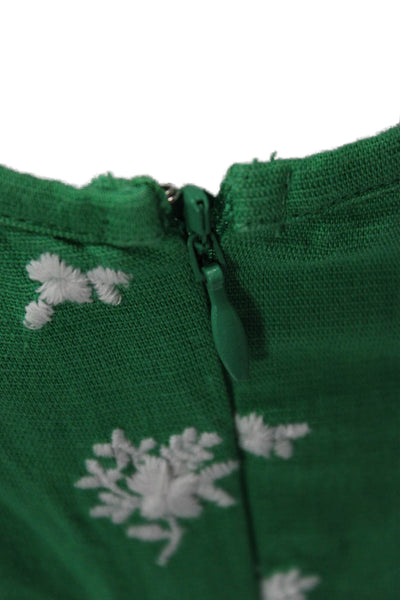 Roller Rabbit Women Sundress Green Linen Floral V Neck Short Sleeveless Size S