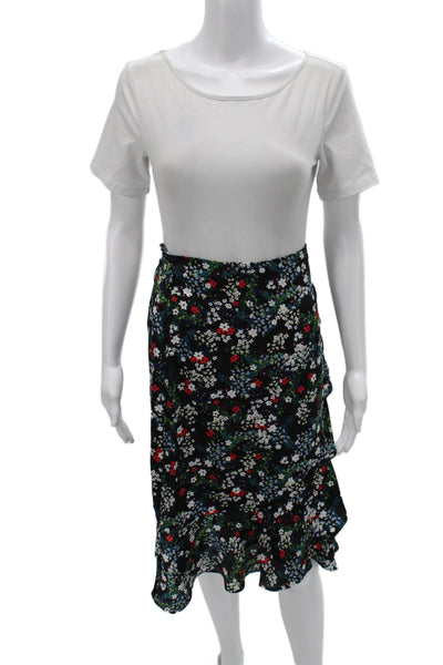 Rebecca Minkoff Women Black Floral Wrap Skirt Size M