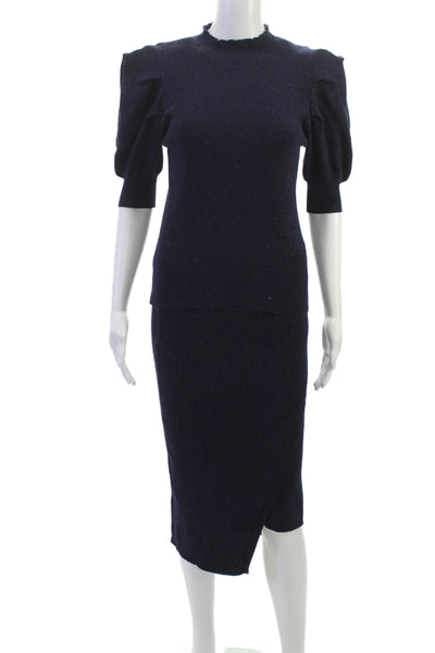 Aqua Womens Ribbed Turtleneck Sweater Skirt Set Blue Size Extra Small/Small
