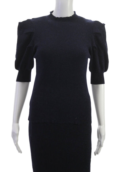 Aqua Womens Ribbed Turtleneck Sweater Skirt Set Blue Size Extra Small/Small