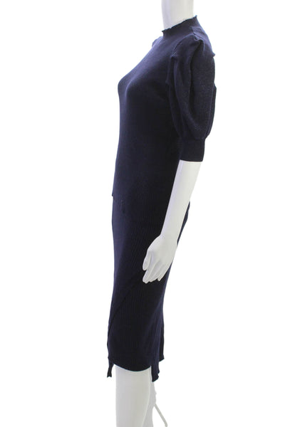 Aqua Womens Ribbed Turtleneck Sweater Skirt Set Blue Size Extra Small/Small