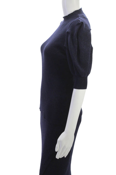 Aqua Womens Ribbed Turtleneck Sweater Skirt Set Blue Size Extra Small/Small