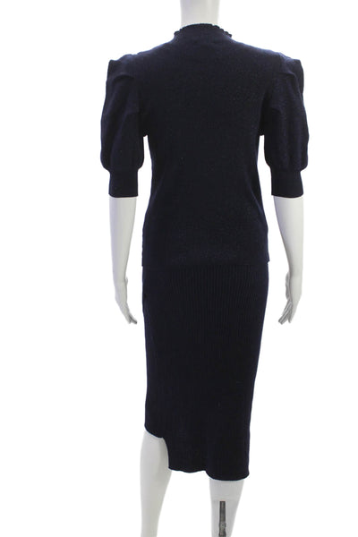 Aqua Womens Ribbed Turtleneck Sweater Skirt Set Blue Size Extra Small/Small