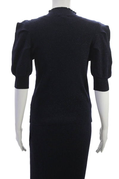Aqua Womens Ribbed Turtleneck Sweater Skirt Set Blue Size Extra Small/Small