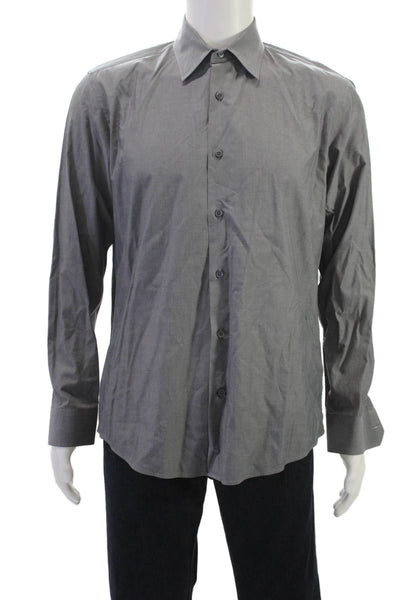 Banana Republic Mens Gray Button-Up Dress Shirt Long Sleeve Cotton Blend Size M