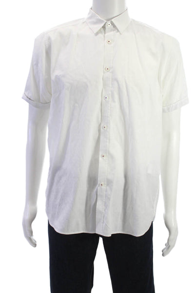 Ted Baker London Mens Short Sleeves Button Down Shirt White Cotton Size 5