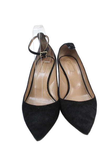 Aquazzura Womens Suede Pointed Toe Ankle Strap Pumps Black Size 38.5 8.5