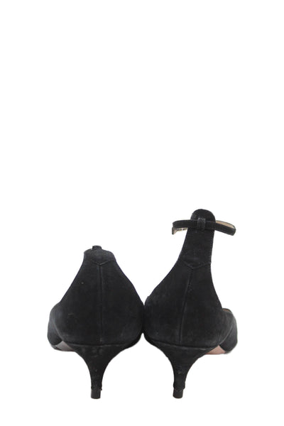 Aquazzura Womens Suede Pointed Toe Ankle Strap Pumps Black Size 38.5 8.5