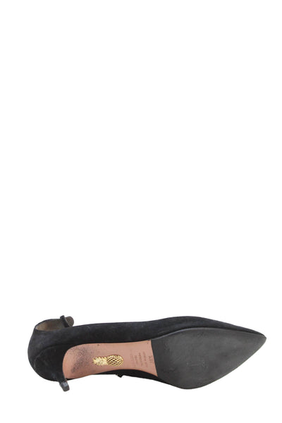 Aquazzura Womens Suede Pointed Toe Ankle Strap Pumps Black Size 38.5 8.5