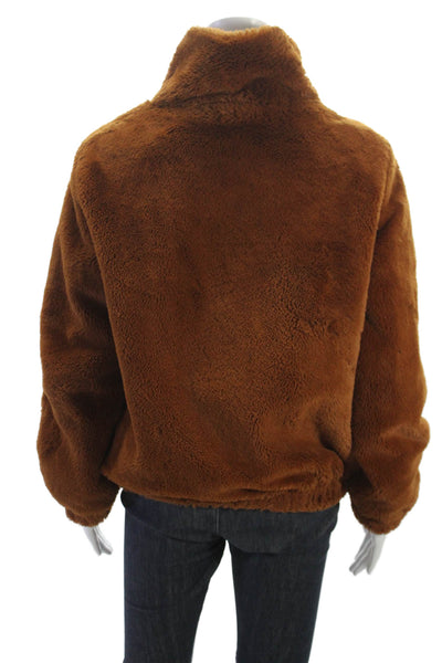 Magaschoni Women Bomber Jacket Brown 100% Polyester Long Sleeve Zip Size S