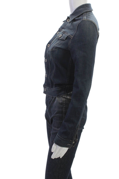 AG Women Denim Jacket Outfit Set Blue Rayon Collared Button Long Sleeve Size XS