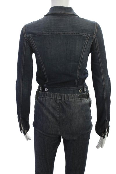 AG Women Denim Jacket Outfit Set Blue Rayon Collared Button Long Sleeve Size XS