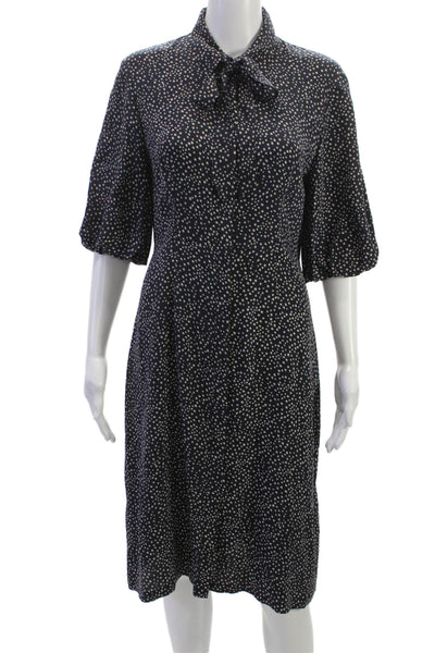 L.K. Bennett Women Shirt Dress Blue Silk Star 3/4 Sleeve Size 4