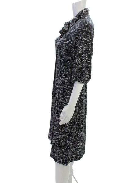 L.K. Bennett Women Shirt Dress Blue Silk Star 3/4 Sleeve Size 4