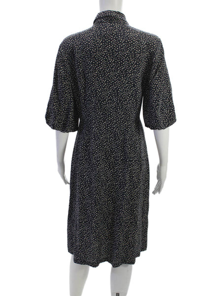 L.K. Bennett Women Shirt Dress Blue Silk Star 3/4 Sleeve Size 4