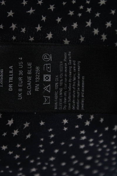 L.K. Bennett Women Shirt Dress Blue Silk Star 3/4 Sleeve Size 4