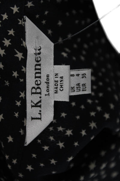 L.K. Bennett Women Shirt Dress Blue Silk Star 3/4 Sleeve Size 4