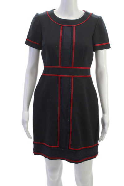 Boden Womens Sheath Dress Blue Knee Length Short Sleeve Zip Cotton Size 4P