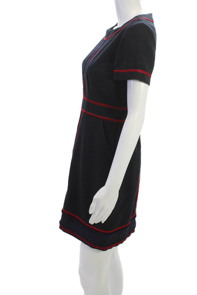Boden Womens Sheath Dress Blue Knee Length Short Sleeve Zip Cotton Size 4P
